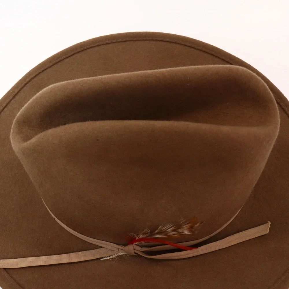 Eddy Bros Bronco Jr Wool Felt Cowboy Hat Youth M Brown Feather Western USA Made